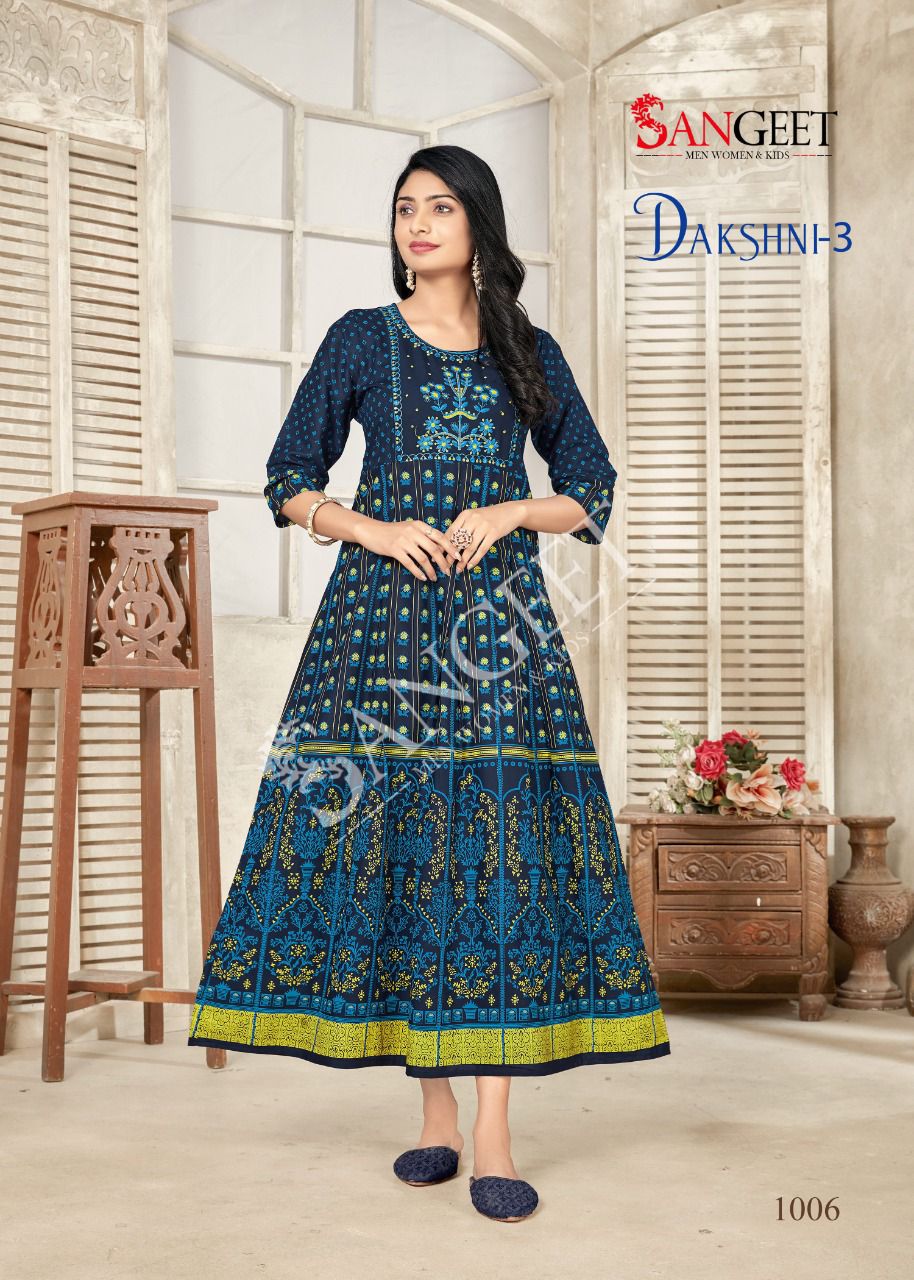 Dakshni 3 By Sangeet 1001-1006 Anarkali Kurtis Catalog